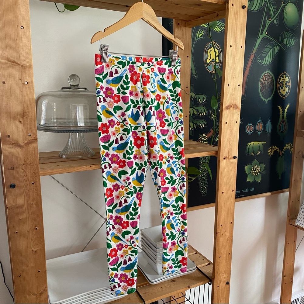 Mini Boden Colorful Floral Bird Print Fun Leggings 10 - Picture 4 of 12